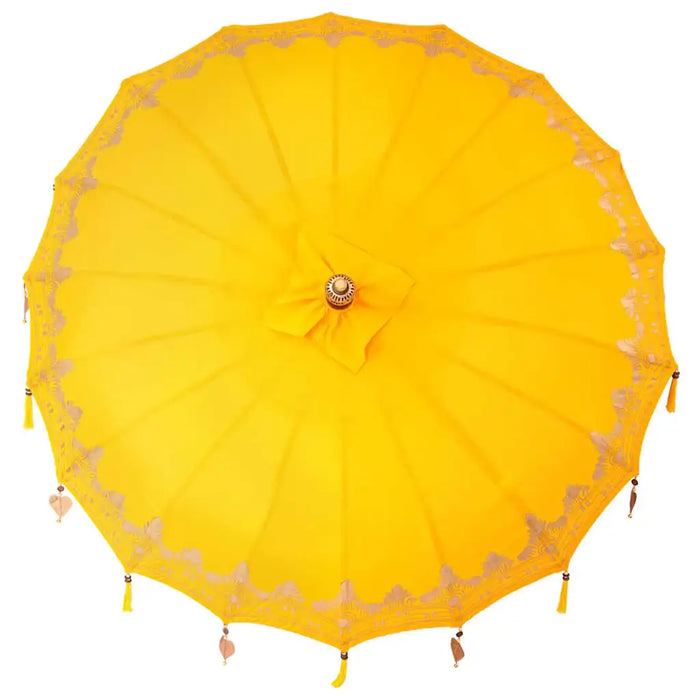 Balinese Patio Umbrella – Yellow | Cotton Canopy with Wooden Frame VIDAXL - Little and Giant Explorers vidaXL