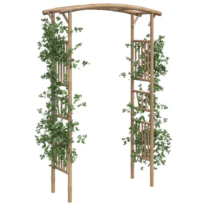 Bamboo garden arch with climbing plants, rustic farmhouse style, weather-resistant arbour