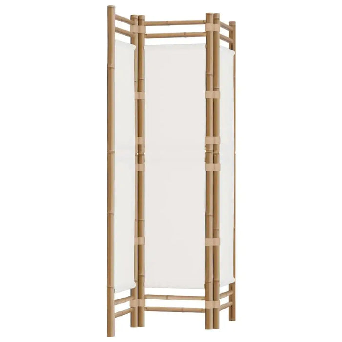 Three-panel bamboo room divider screen with white fabric panels