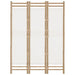 Three-panel bamboo room divider with white fabric panels for kids' playroom or nursery decor