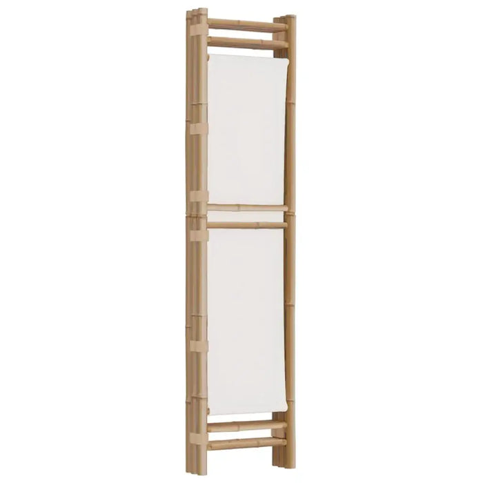 Bamboo towel rack with two white hanging towels, minimalist natural design
