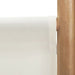Close-up of cream-colored canvas fabric attached to a smooth wooden pole, minimalist design detail