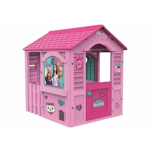 Pink Barbie Dream Holiday playhouse with Malibu and Hello Kitty decorations for kids