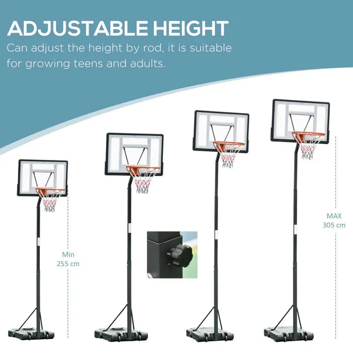 Basketball Hoop Freestanding with Wheels | 255 - 305cm - Little and Giant Explorers HOMCOM