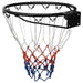 Black steel basketball rim with wall mount and red, white, blue all-weather net