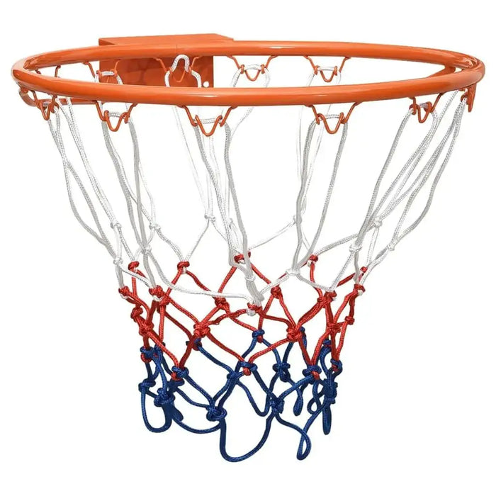 Orange basketball rim with wall mount and tricolor all-weather net