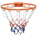 Orange steel basketball rim with wall mount and red, white, blue all-weather net