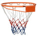 Orange steel basketball rim with wall mount and red, white, blue all-weather net