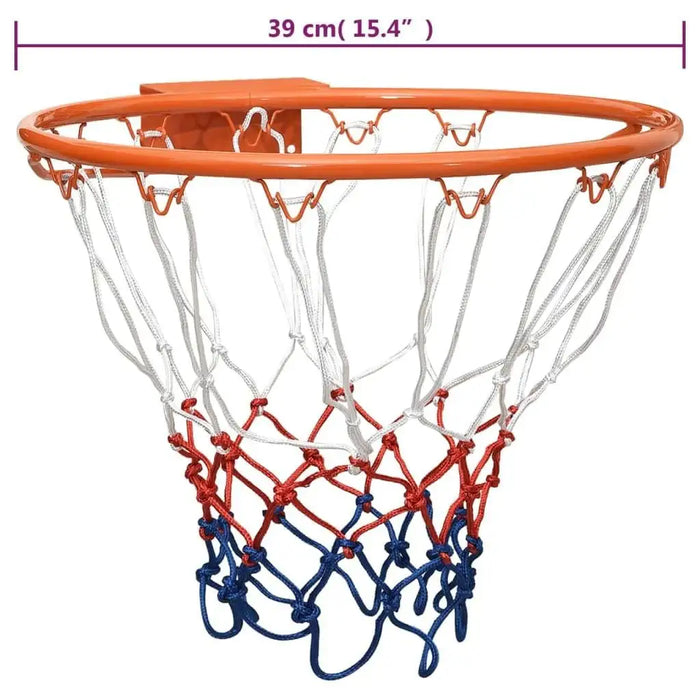 39cm orange steel basketball hoop with tricolor all-weather net, wall-mounted design