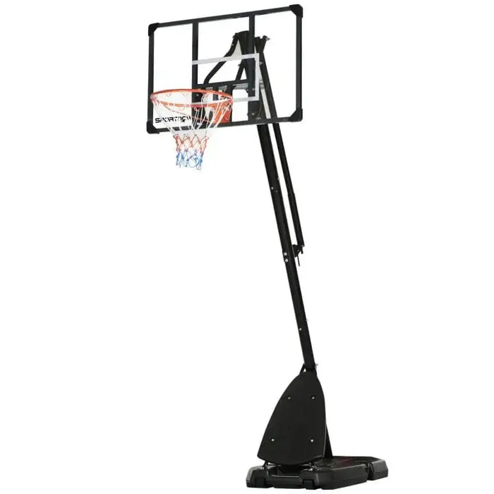 Adjustable portable basketball stand with jack lift and inclined bottom rebounder