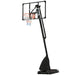 Adjustable portable basketball stand with jack lift and inclined bottom rebounder