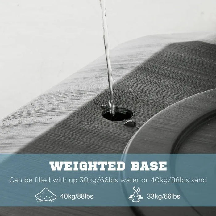 Water being poured into basketball stand weighted base, sand or water fill options shown.