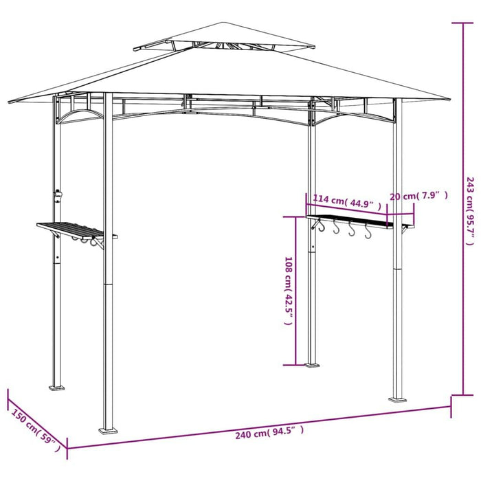 BBQ Gazebo with Side Shelves in Anthracite (240 x 150 x 243cm) - Little and Giant Explorers vidaXL