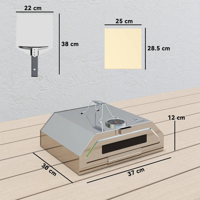 Portable Stainless Steel BBQ Grill Top Pizza Oven with Built-in Thermometer - Little and Giant Explorers Outsunny