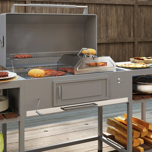 Portable Stainless Steel BBQ Grill Top Pizza Oven with Built-in Thermometer - Little and Giant Explorers Outsunny