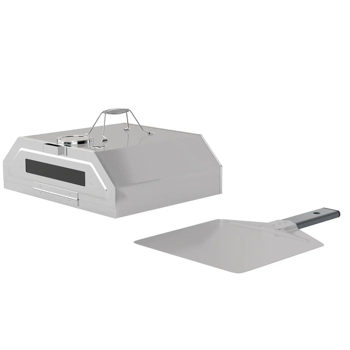 Portable Stainless Steel BBQ Grill Top Pizza Oven with Built-in Thermometer - Little and Giant Explorers Outsunny