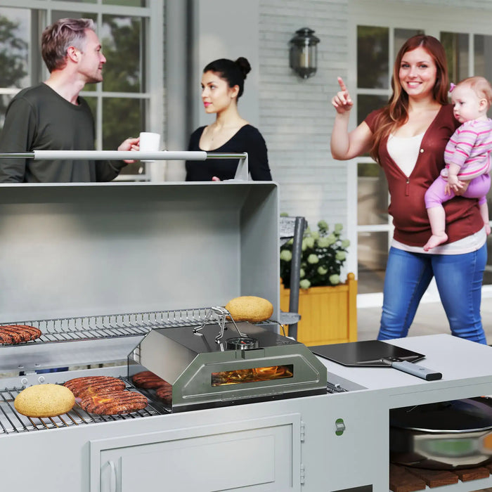 Portable Stainless Steel BBQ Grill Top Pizza Oven with Built-in Thermometer - Little and Giant Explorers Outsunny