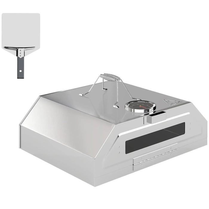 Portable Stainless Steel BBQ Grill Top Pizza Oven with Built-in Thermometer - Little and Giant Explorers Outsunny