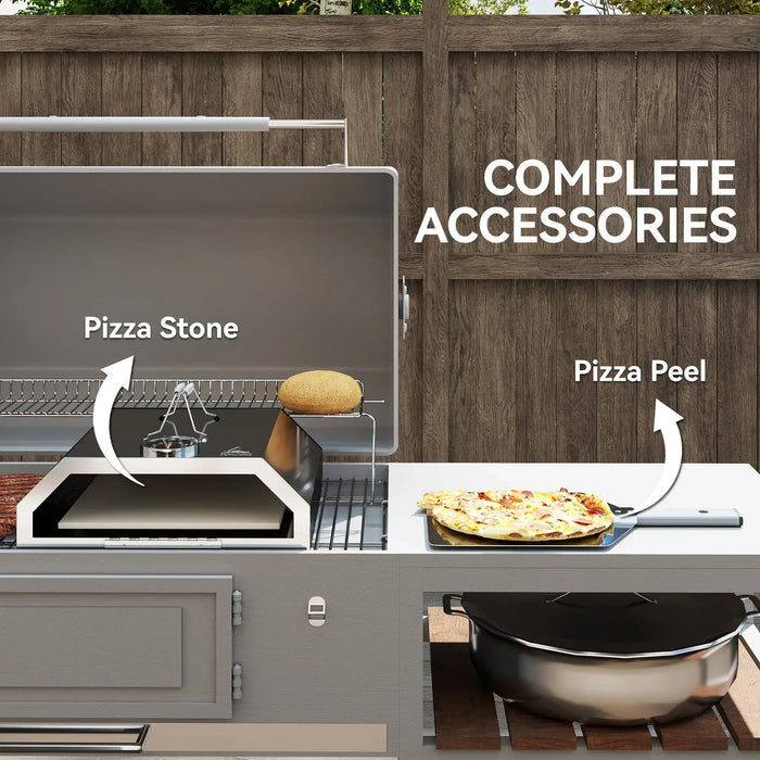 Portable Stainless Steel BBQ Grill Top Pizza Oven with Built-in Thermometer - Little and Giant Explorers Outsunny