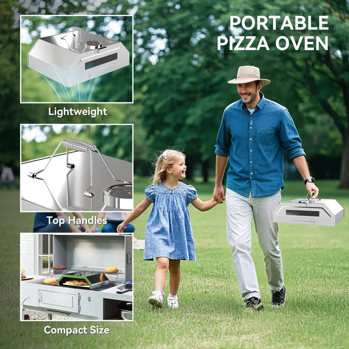 Portable Stainless Steel BBQ Grill Top Pizza Oven with Built-in Thermometer - Little and Giant Explorers Outsunny