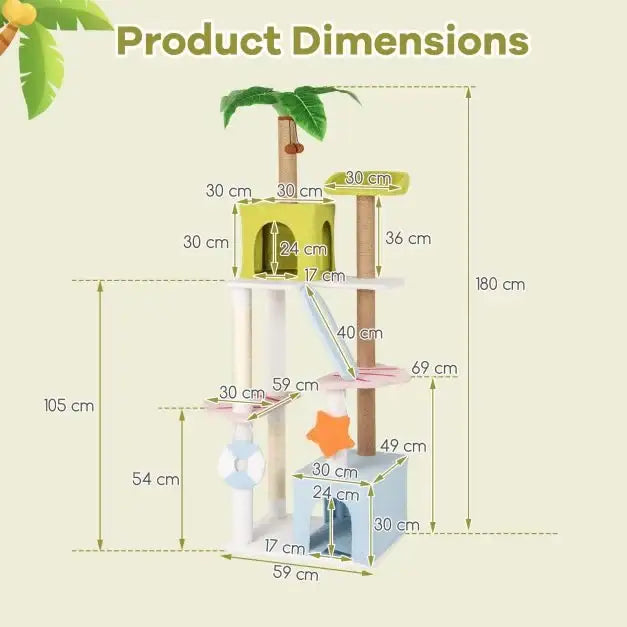 Beach-Themed Cat Tree | 180cm Tall Cat Tower - Little and Giant Explorers Costway