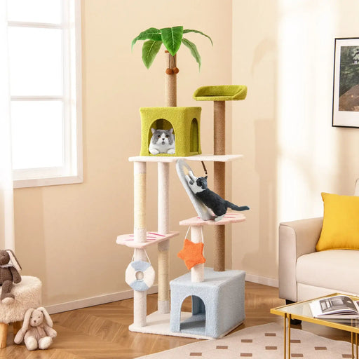 Beach-Themed Cat Tree | 180cm Tall Cat Tower - Little and Giant Explorers Costway