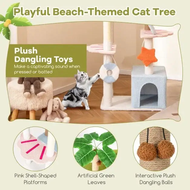 Beach-Themed Cat Tree | 180cm Tall Cat Tower - Little and Giant Explorers Costway