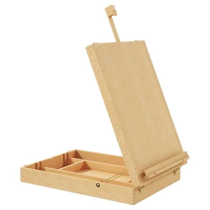 Beechwood adjustable tabletop easel box with five storage compartments