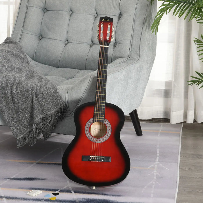 Beginner Acoustic Guitar – 3/4 Size Wine Red Guitar | Starter Kit with Nylon Strings HOMCOM - Little and Giant Explorers