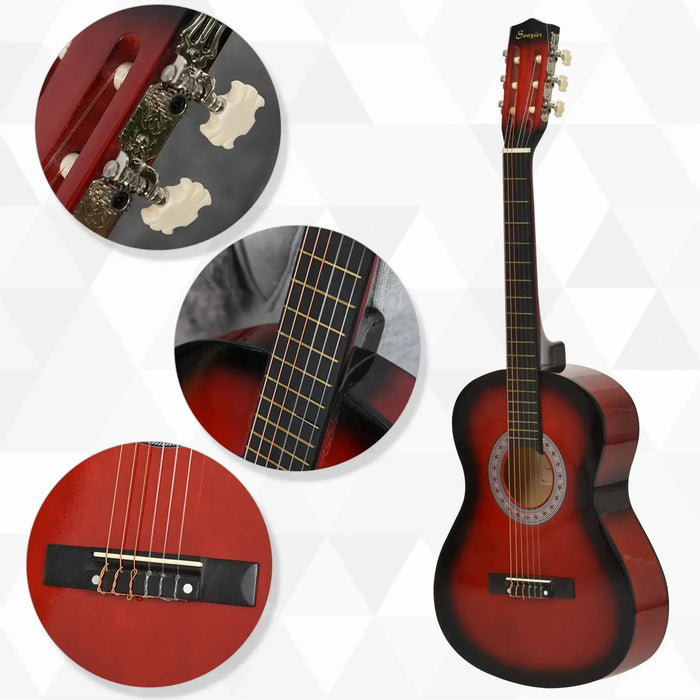 Beginner Acoustic Guitar – 3/4 Size Wine Red Guitar | Starter Kit with Nylon Strings HOMCOM - Little and Giant Explorers