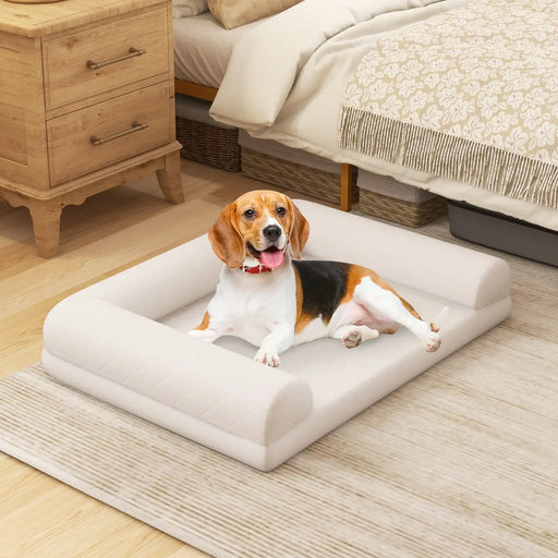 Beige Orthopedic Dog Sofa Bed with Bolsters | Egg-Crate Foam Support - Up to 20kg COSTWAY - Little and Giant Explorers Costway