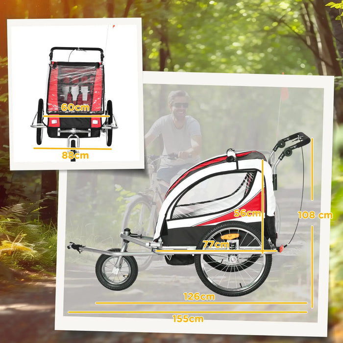 Bicycle Trailer | 360° Rotatable for 2 Kids with Hitch in Red - Little and Giant Explorers HOMCOM