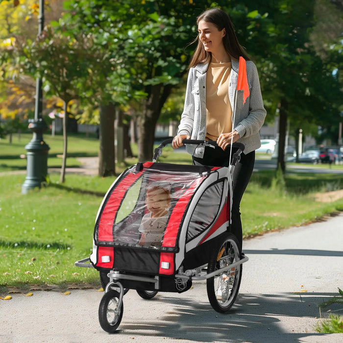 Bicycle Trailer | 360° Rotatable for 2 Kids with Hitch in Red - Little and Giant Explorers HOMCOM