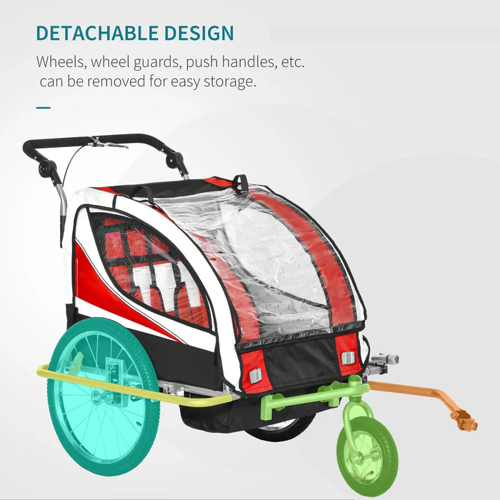 Bicycle Trailer | 360° Rotatable for 2 Kids with Hitch in Red - Little and Giant Explorers HOMCOM