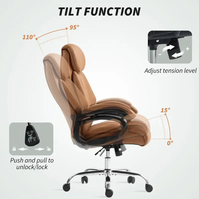 Big and Tall Executive Office Chair - Light Brown | Adjustable Height and Tilt HOMCOM - Little and Giant Explorers HOMCOM
