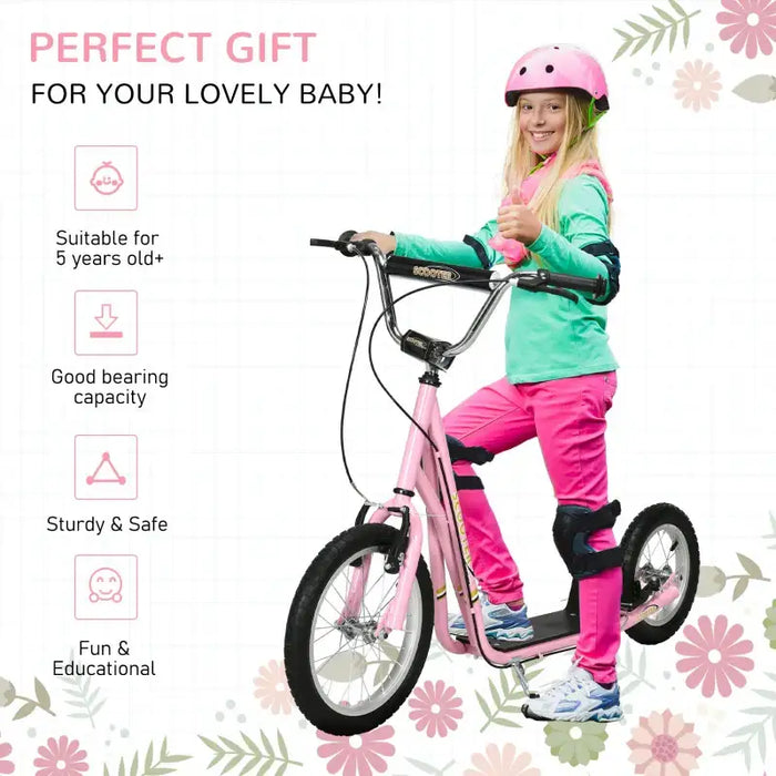 Big Wheel Kids Scooter – Pink | Adjustable 92–100cm Handlebar - Inflatable Tyres HOMCOM - Little and Giant Explorers HOMCOM