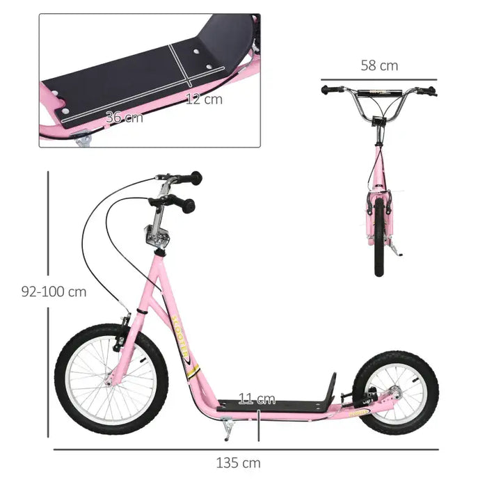 Big Wheel Kids Scooter – Pink | Adjustable 92–100cm Handlebar - Inflatable Tyres HOMCOM - Little and Giant Explorers HOMCOM