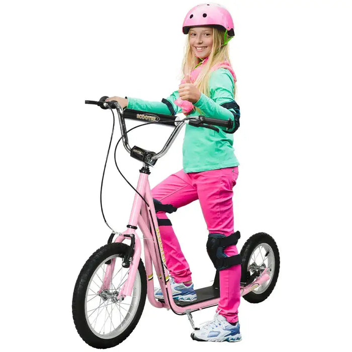 Big Wheel Kids Scooter – Pink | Adjustable 92–100cm Handlebar - Inflatable Tyres HOMCOM - Little and Giant Explorers HOMCOM