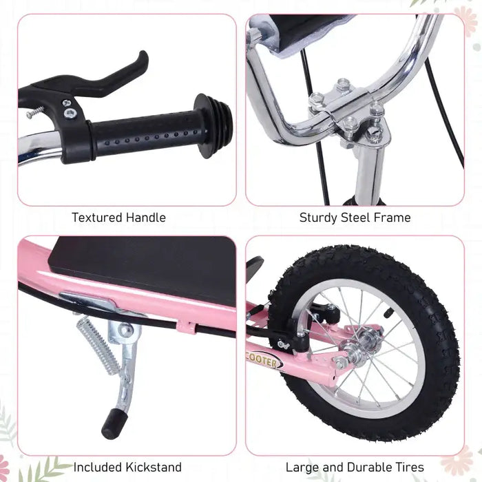 Big Wheel Kids Scooter – Pink | Adjustable 92–100cm Handlebar - Inflatable Tyres HOMCOM - Little and Giant Explorers HOMCOM