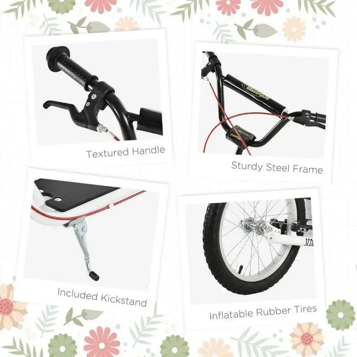 Kids scooter features textured handle, sturdy steel frame, kickstand, inflatable tires