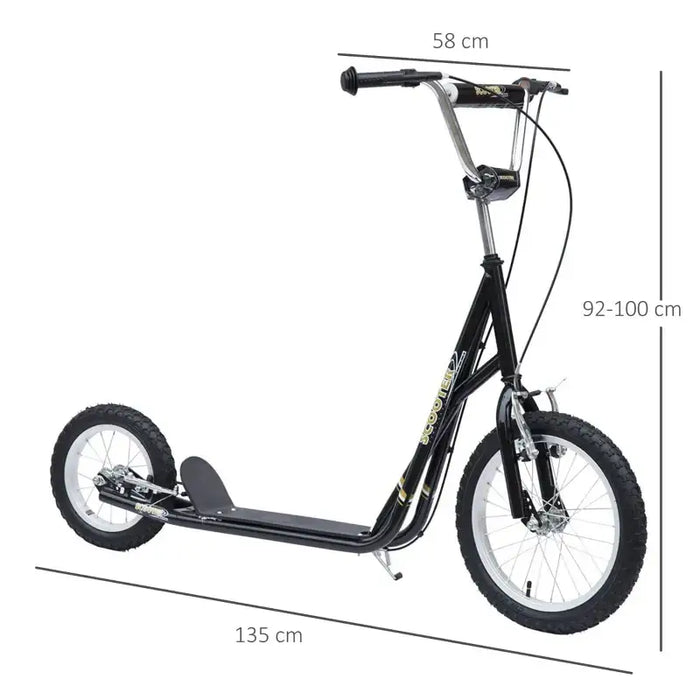 Big Wheel Teen Scooter - Black | Adjustable 92–100cm Handlebar - Inflatable Tyres HOMCOM - Little and Giant Explorers HOMCOM