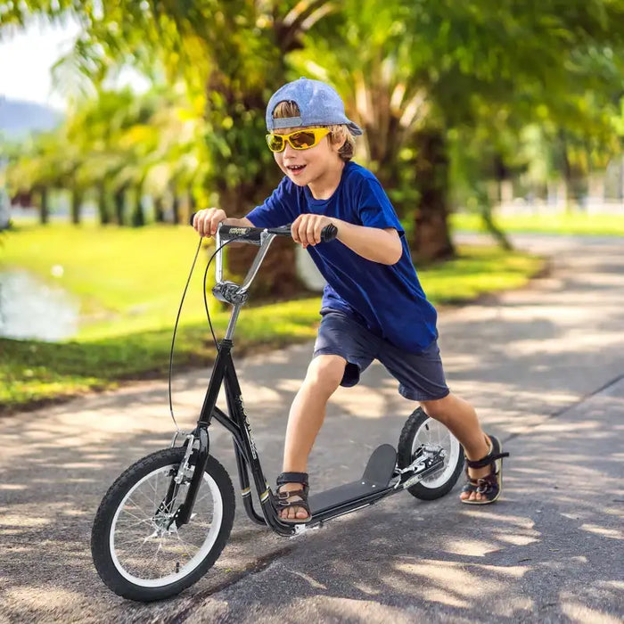 Big Wheel Teen Scooter - Black | Adjustable 92–100cm Handlebar - Inflatable Tyres HOMCOM - Little and Giant Explorers HOMCOM