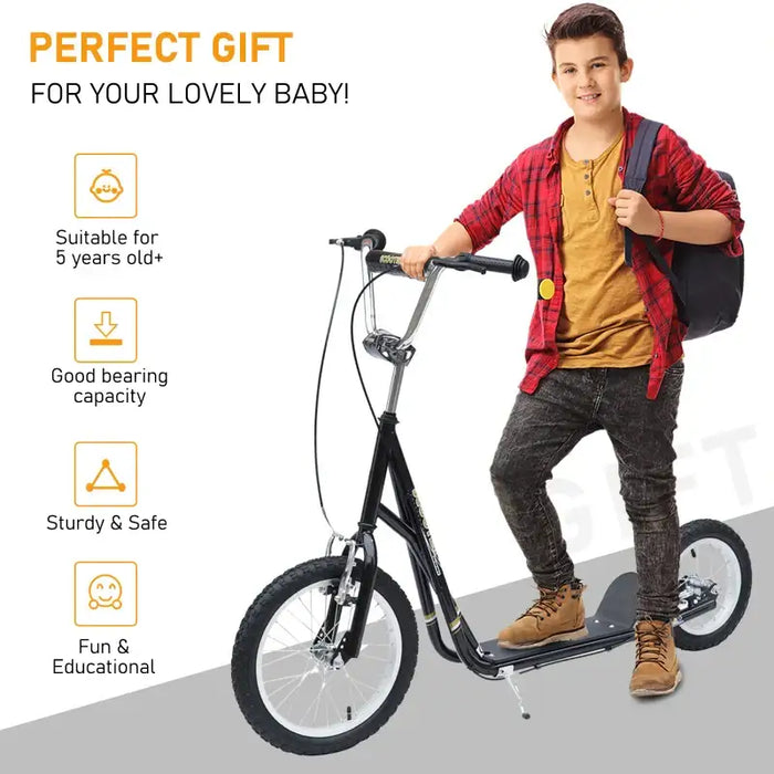 Big Wheel Teen Scooter - Black | Adjustable 92–100cm Handlebar - Inflatable Tyres HOMCOM - Little and Giant Explorers HOMCOM