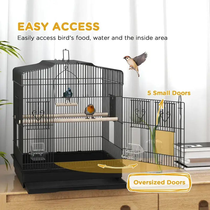 Bird Cage – Black | Small Parrot and Budgie Aviary - Perches, Swing and Food Bowls PAWHUT - Little and Giant Explorers PawHut