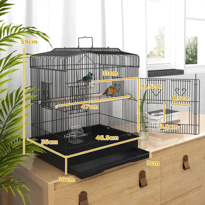 Bird Cage – Black | Small Parrot and Budgie Aviary - Perches, Swing and Food Bowls PAWHUT - Little and Giant Explorers PawHut