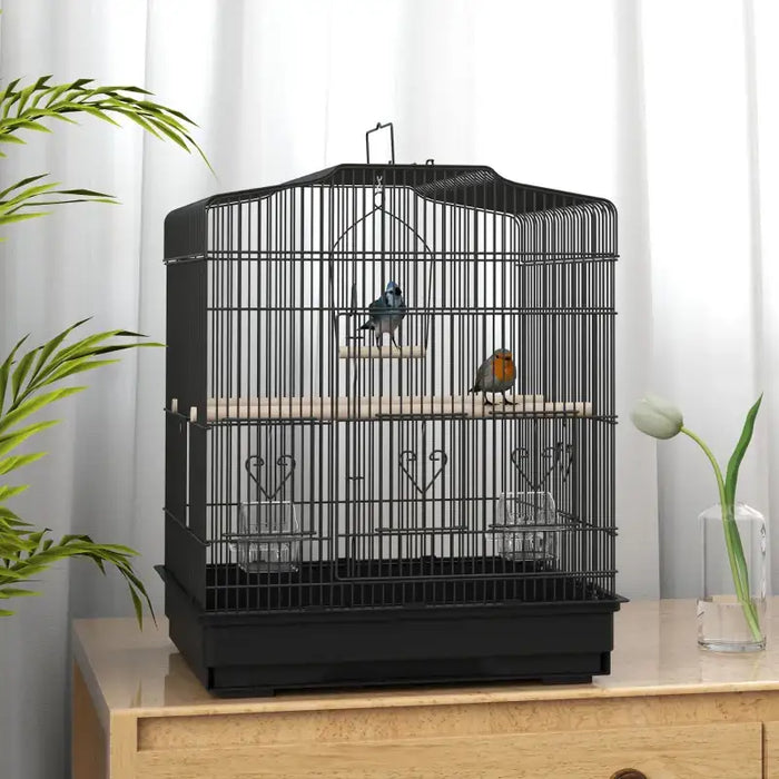 Bird Cage – Black | Small Parrot and Budgie Aviary - Perches, Swing and Food Bowls PAWHUT - Little and Giant Explorers PawHut