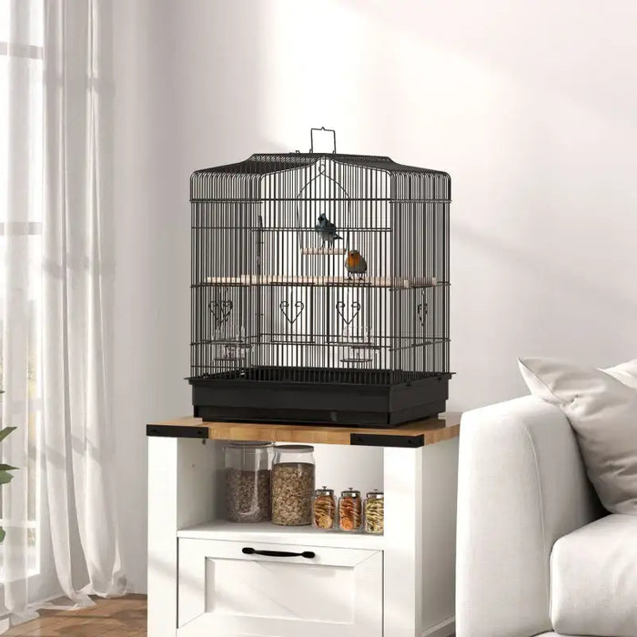 Bird Cage – Black | Small Parrot and Budgie Aviary - Perches, Swing and Food Bowls PAWHUT - Little and Giant Explorers PawHut