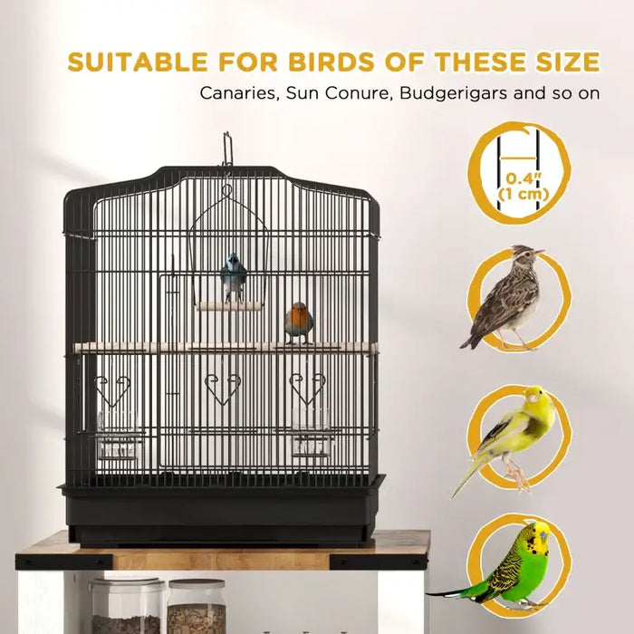 Bird Cage – Black | Small Parrot and Budgie Aviary - Perches, Swing and Food Bowls PAWHUT - Little and Giant Explorers PawHut