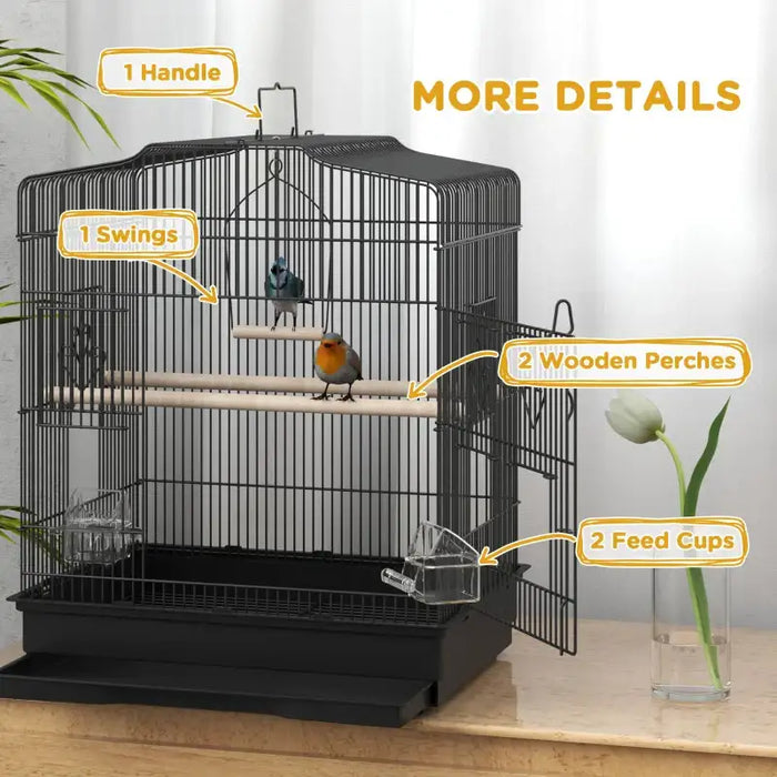 Bird Cage – Black | Small Parrot and Budgie Aviary - Perches, Swing and Food Bowls PAWHUT - Little and Giant Explorers PawHut