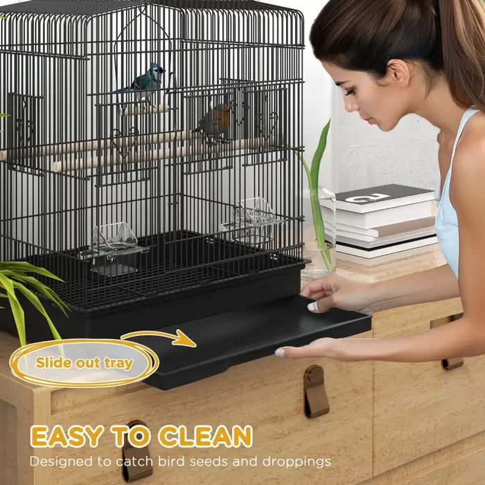Bird Cage – Black | Small Parrot and Budgie Aviary - Perches, Swing and Food Bowls PAWHUT - Little and Giant Explorers PawHut